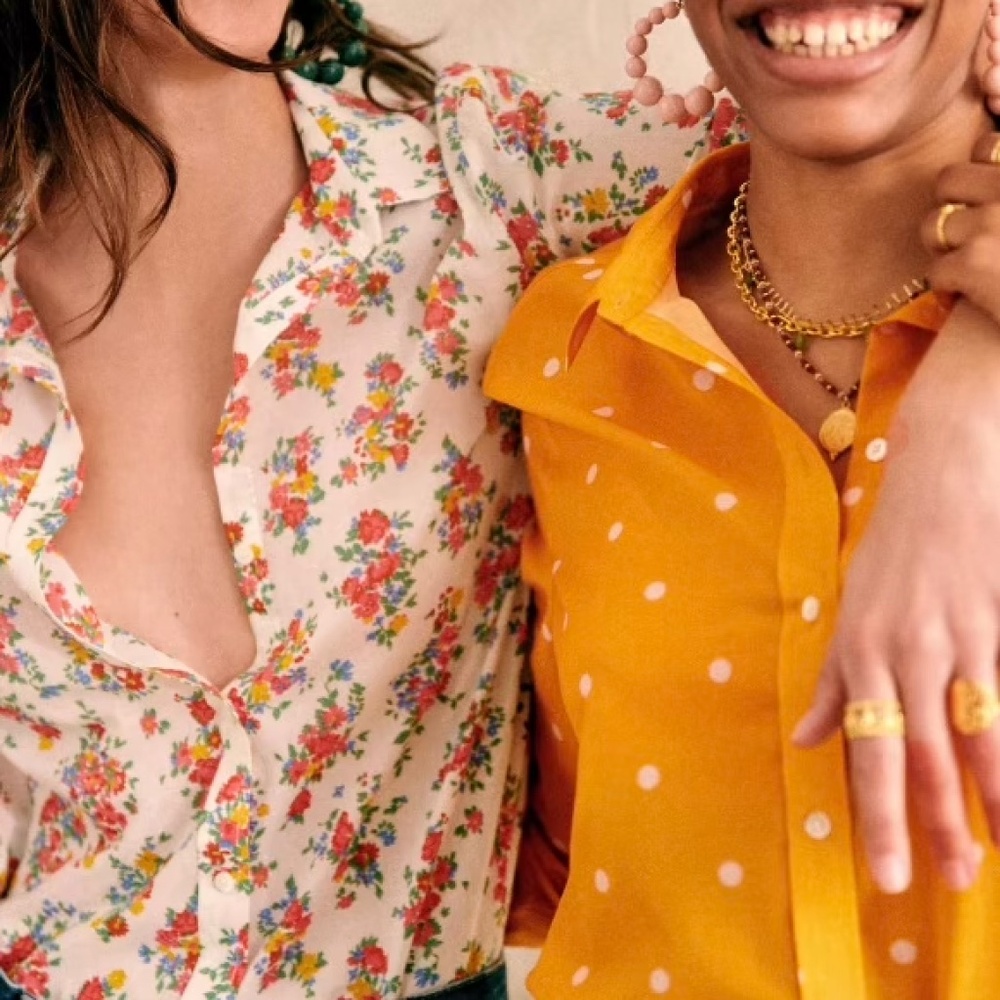 Sezane Ann shirt in Ochre with Ecru Polka Dots -- Size 10 US / 42 FR - Picture 2 of 10